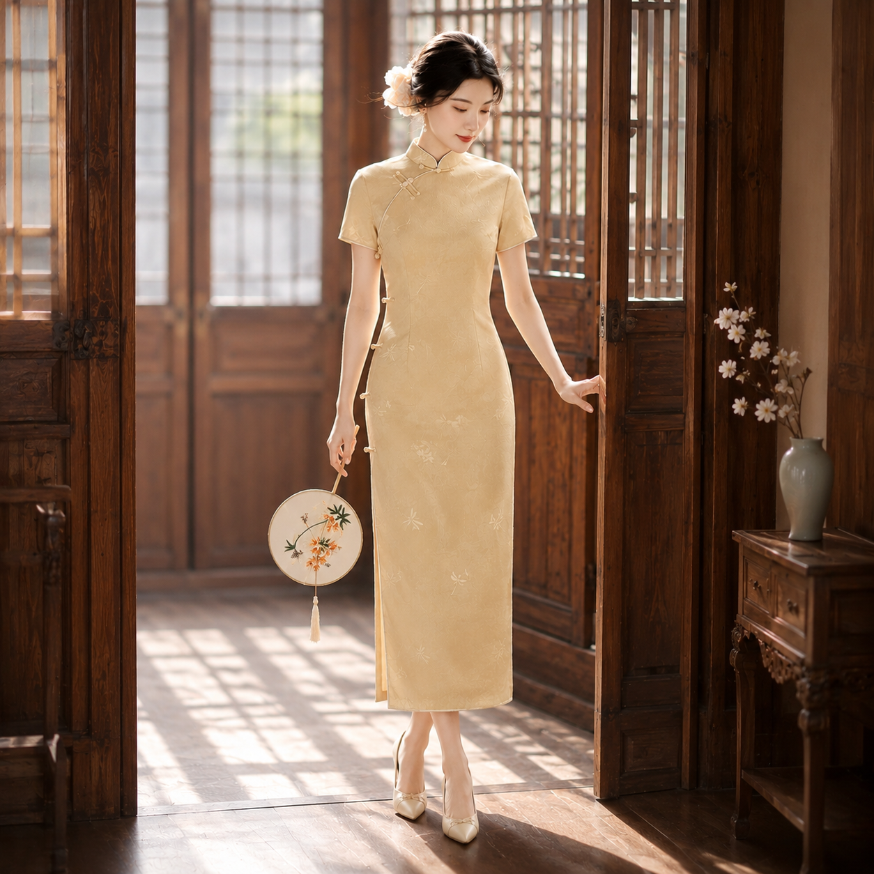 Elegant Modern Chinese Style Qipao Dress, Summer Slim Fit Midi Dress