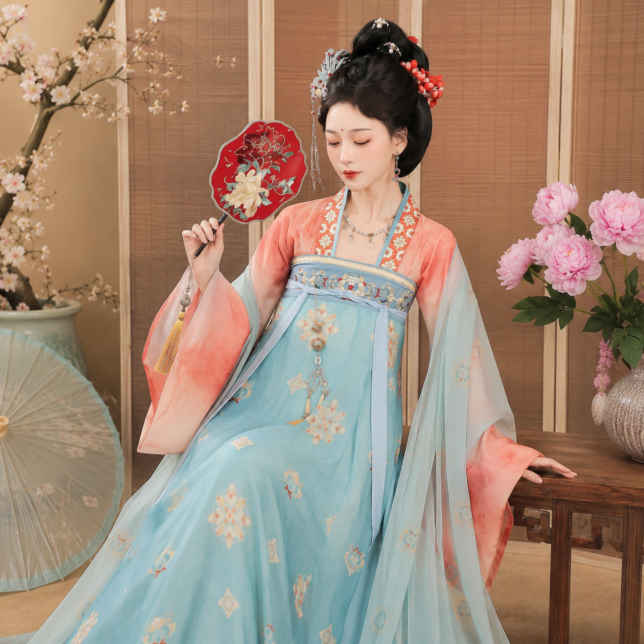 Tang Dynasty Embroidered Qixiong Ruqun Hanfu Set – Elegant Spring & Summer Traditional Chinese Dress