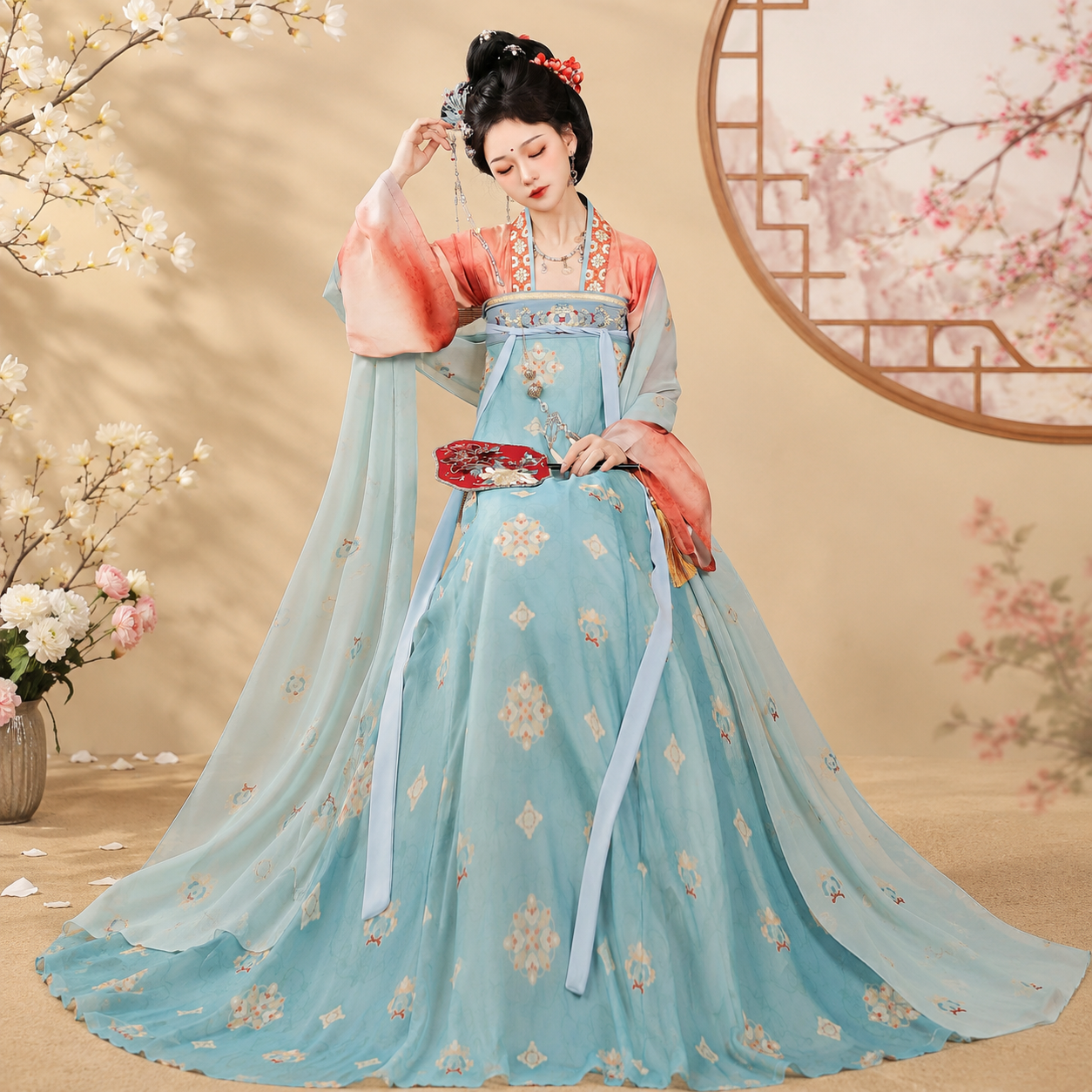 Tang Dynasty Embroidered Qixiong Ruqun Hanfu Set – Elegant Spring & Summer Traditional Chinese Dress