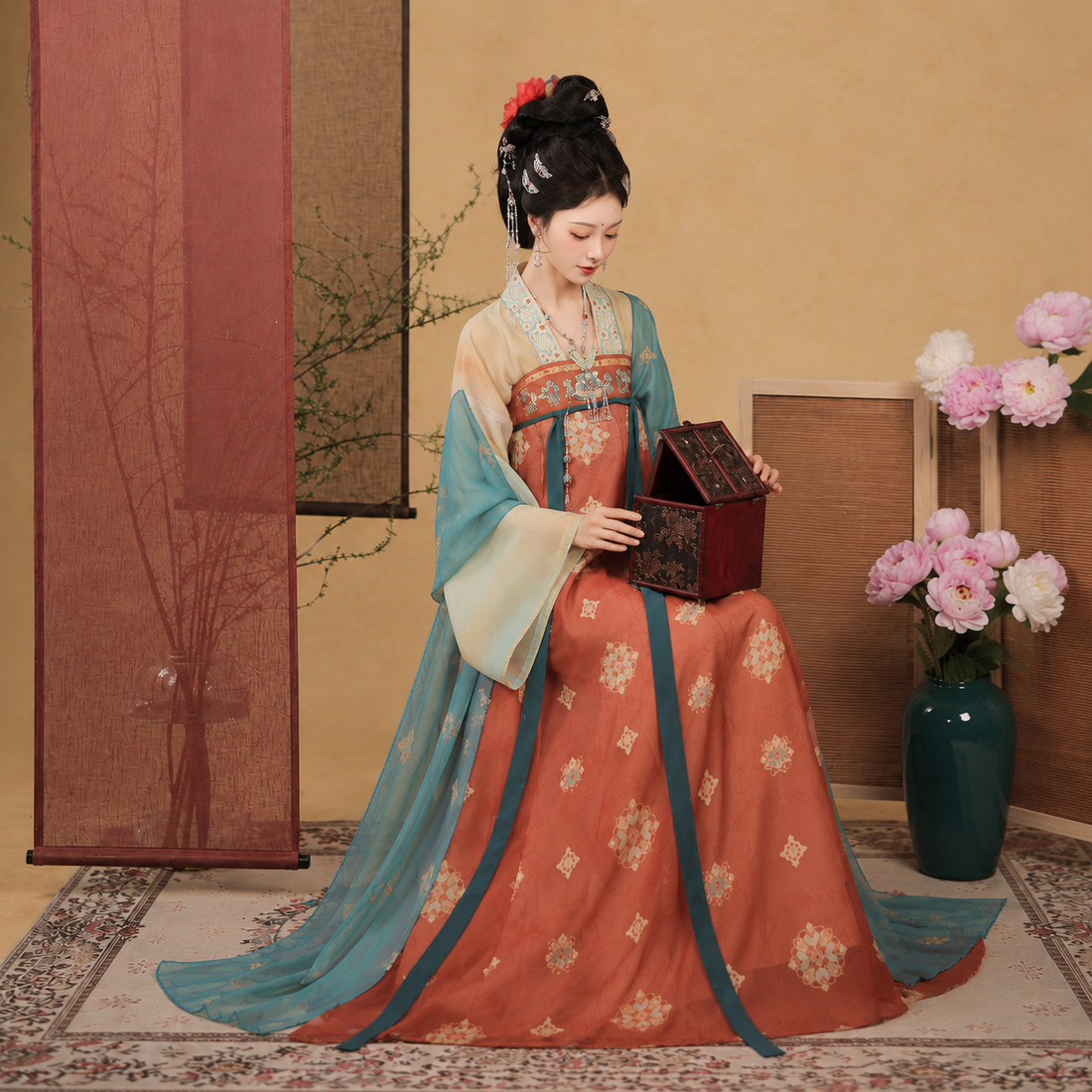 Tang Dynasty Embroidered Qixiong Ruqun Hanfu Set – Elegant Spring & Summer Traditional Chinese Dress