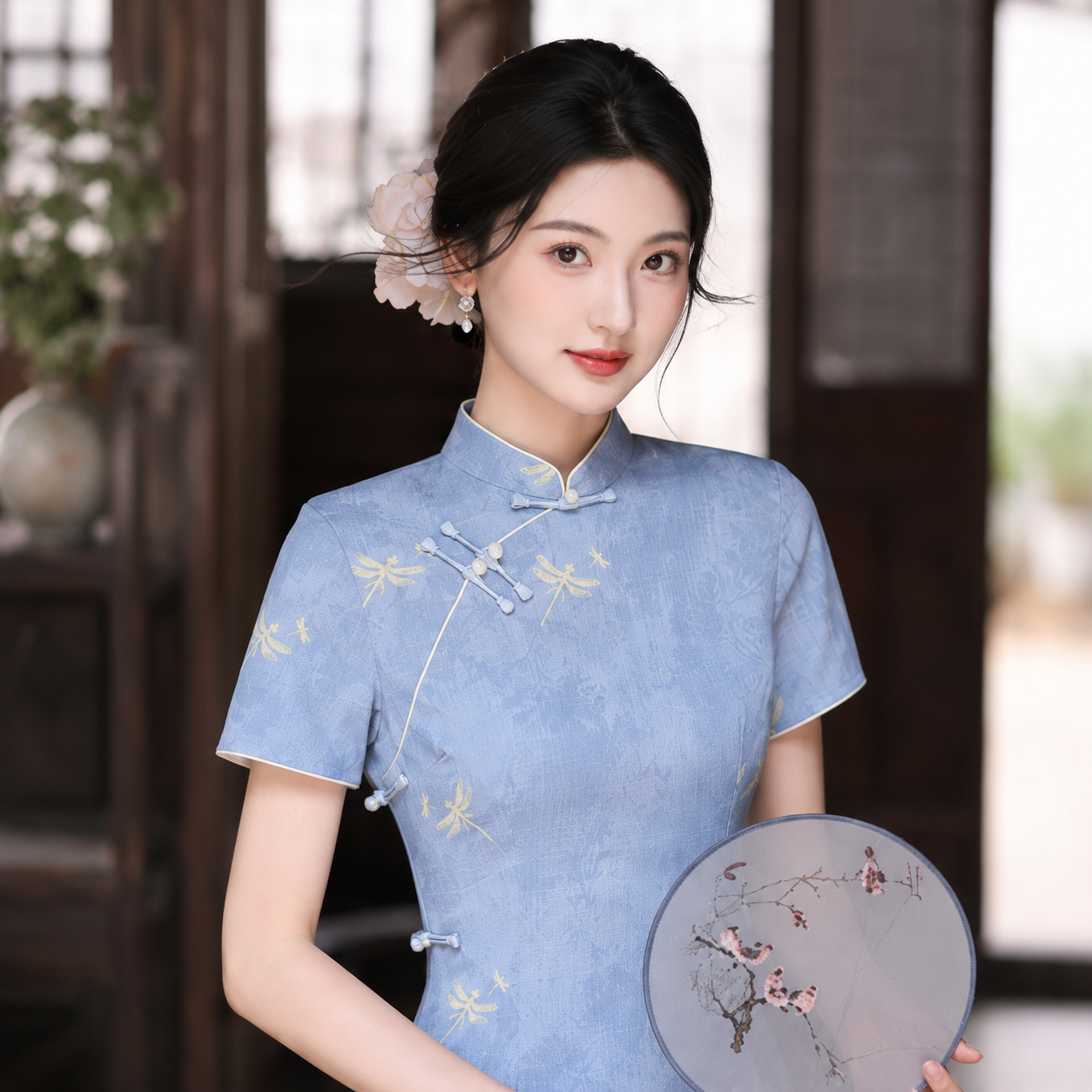 Elegant Modern Chinese Style Qipao Dress, Summer Slim Fit Midi Dress