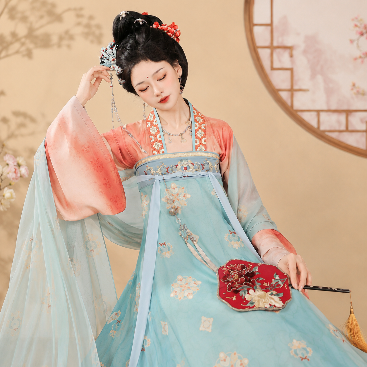 Tang Dynasty Embroidered Qixiong Ruqun Hanfu Set – Elegant Spring & Summer Traditional Chinese Dress