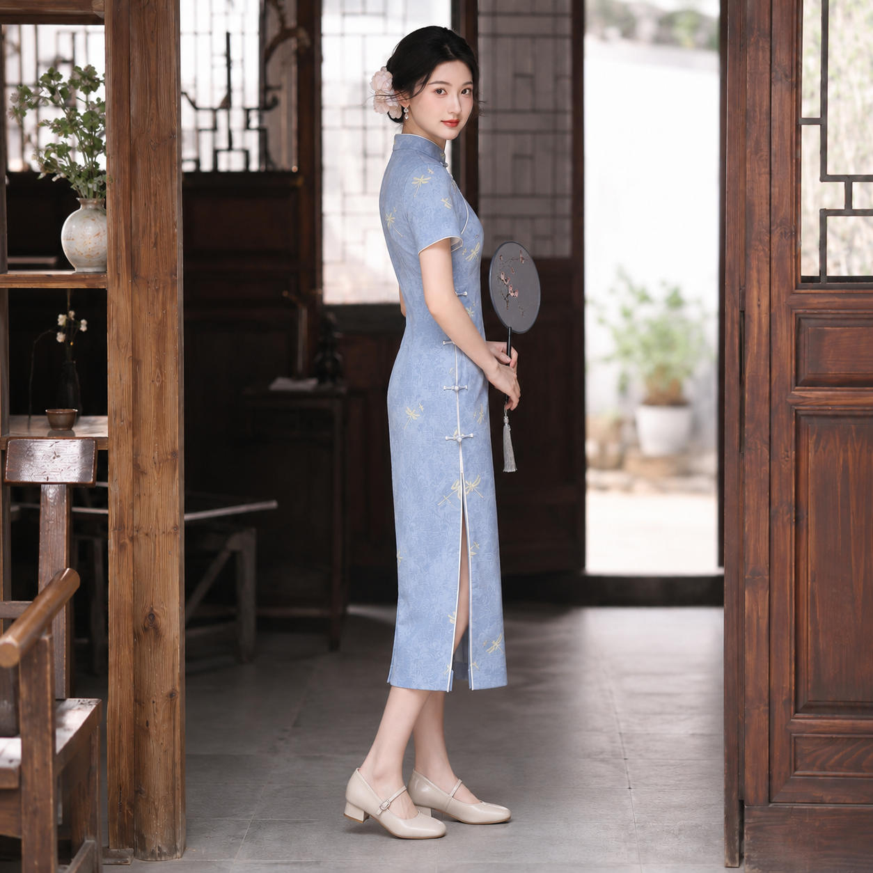 Elegant Modern Chinese Style Qipao Dress, Summer Slim Fit Midi Dress