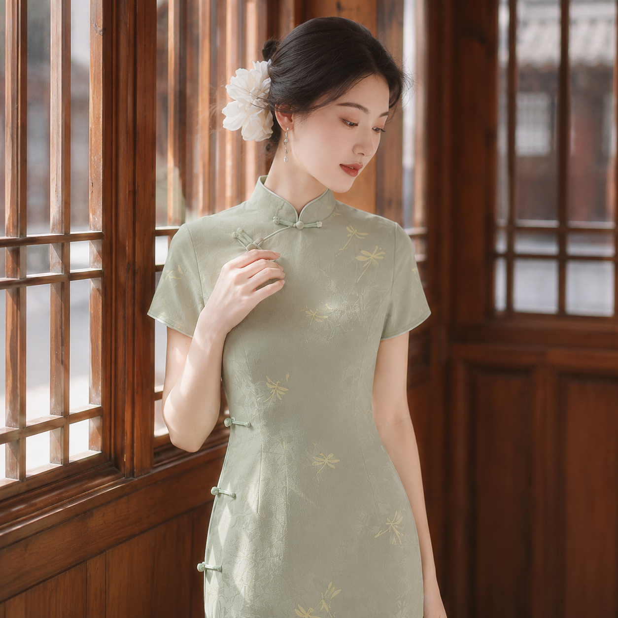 Elegant Modern Chinese Style Qipao Dress, Summer Slim Fit Midi Dress