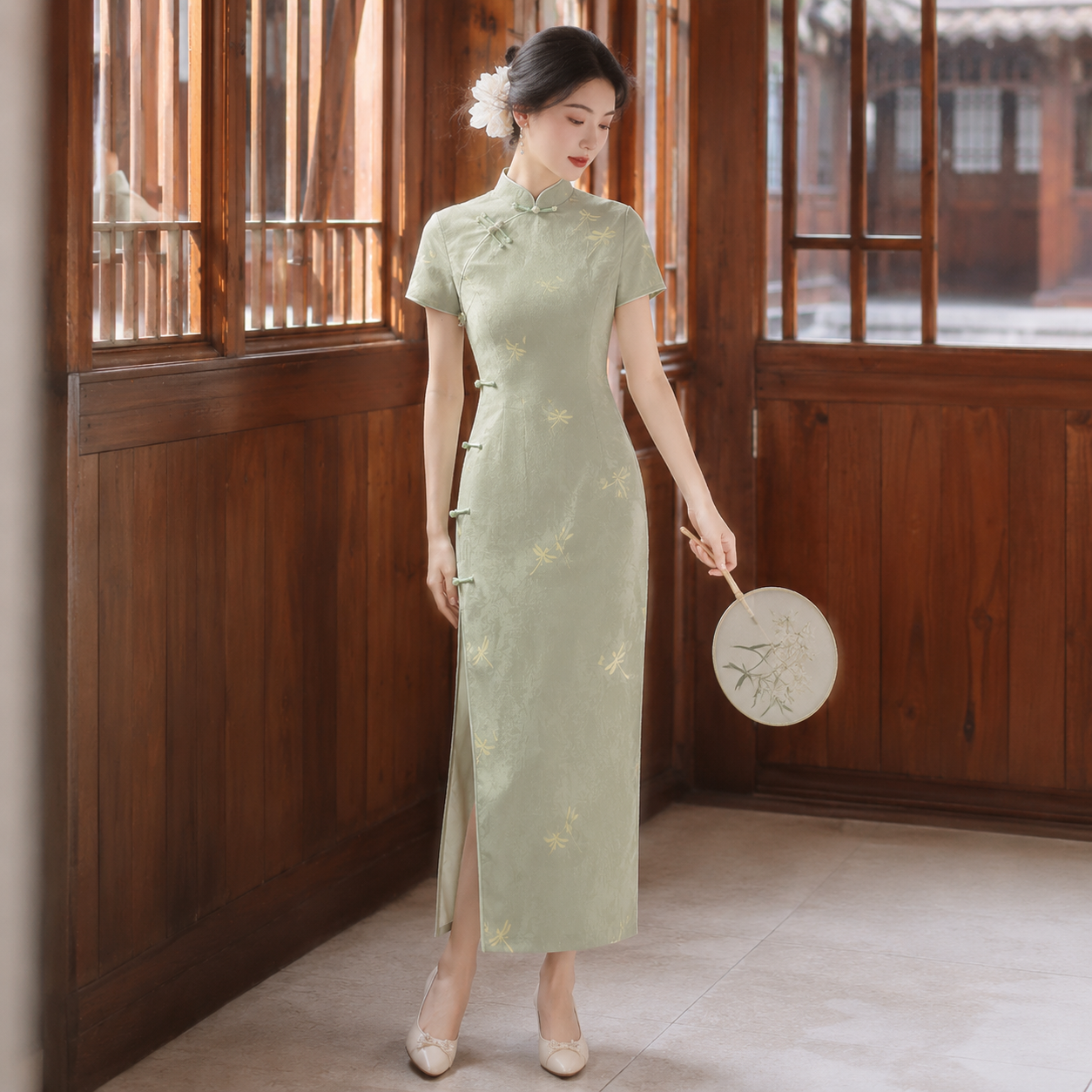 Elegant Modern Chinese Style Qipao Dress, Summer Slim Fit Midi Dress