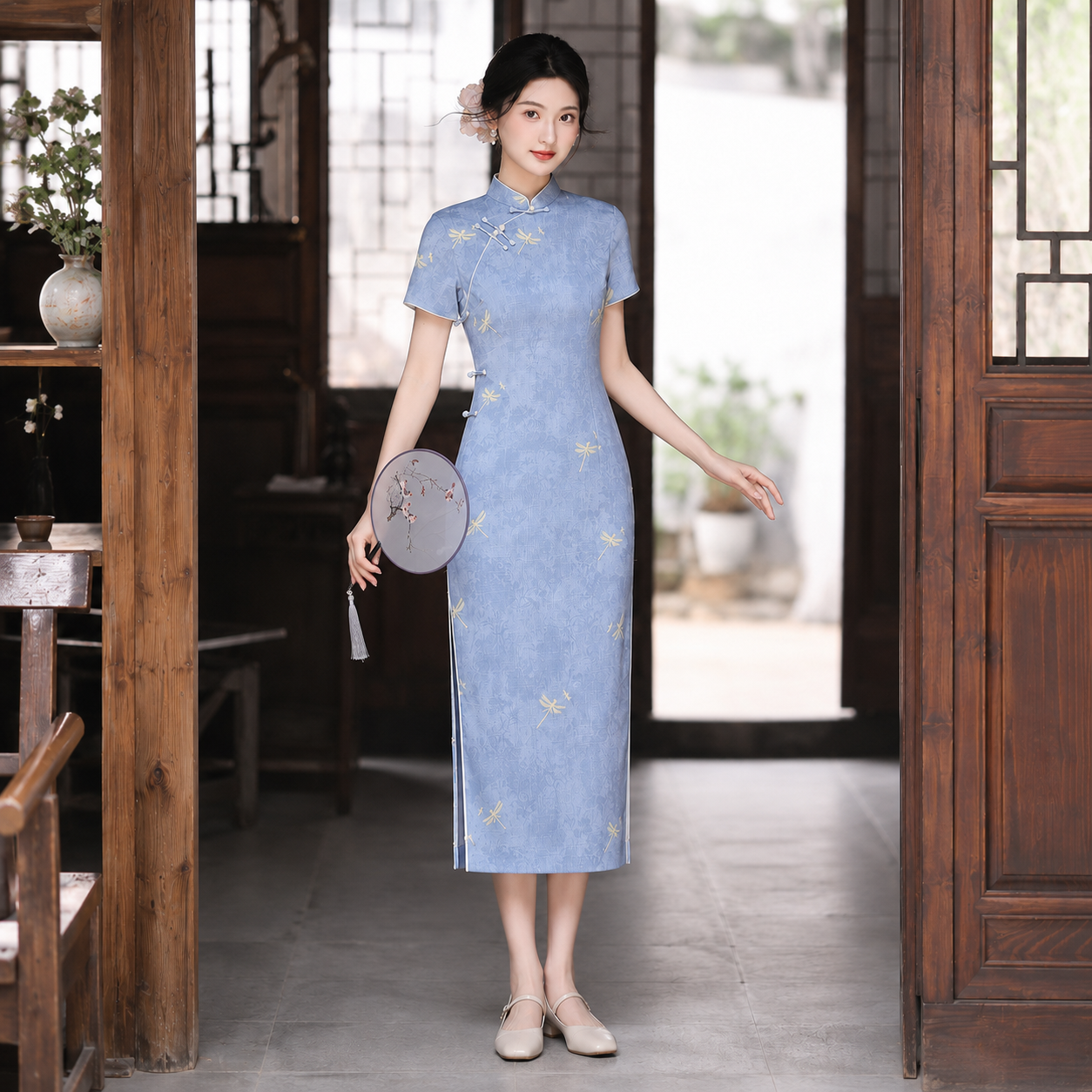 Elegant Modern Chinese Style Qipao Dress, Summer Slim Fit Midi Dress