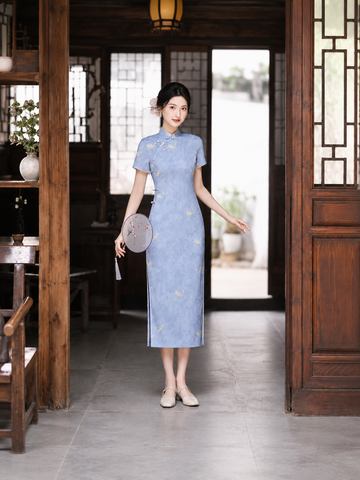 Elegant Modern Chinese Style Qipao Dress, Summer Slim Fit Midi Dress