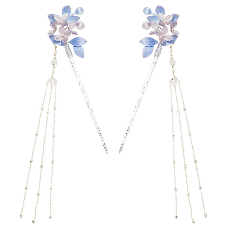 Purple Velvet Flower Tassel Hair Pin Set – Traditional Inspired Floral Hair Accessories