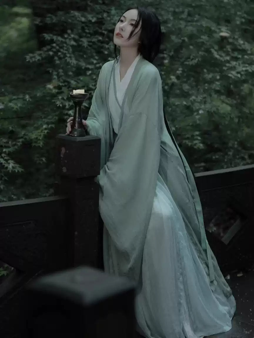 Hanfu Dress Set, Wide Sleeve Flowing Ruqun Costume with Hair Ribbon