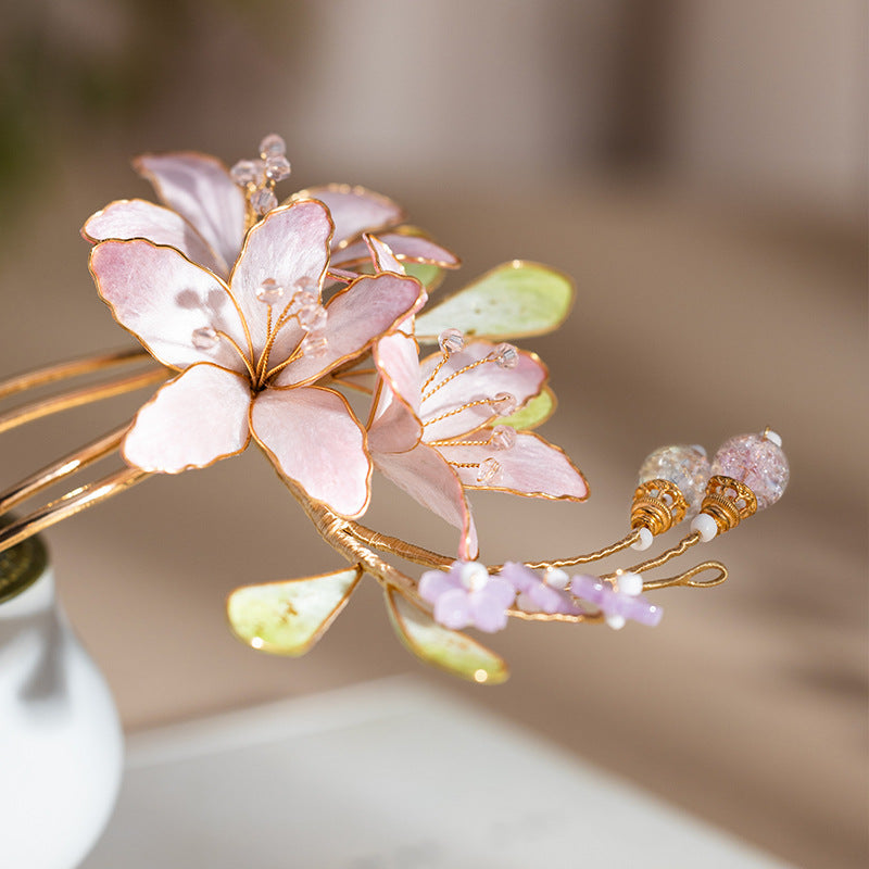 Purple Ronghua Floral Hairpin, Elegant Chinese Style Hair Accessory