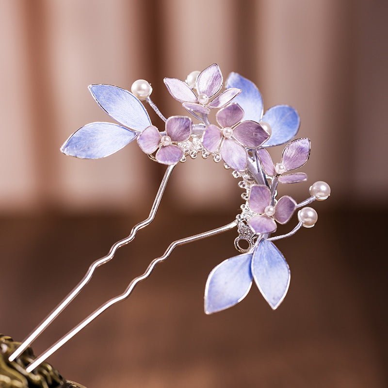 Purple Ronghua Floral Hairpin, Elegant Chinese Style Hair Accessory