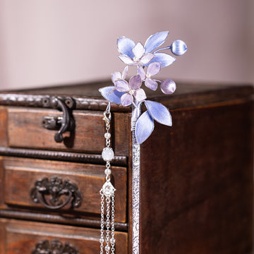 Purple Velvet Flower Tassel Hair Pin Set – Traditional Inspired Floral Hair Accessories