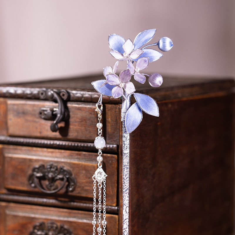 Purple Velvet Flower Tassel Hair Pin Set – Traditional Inspired Floral Hair Accessories