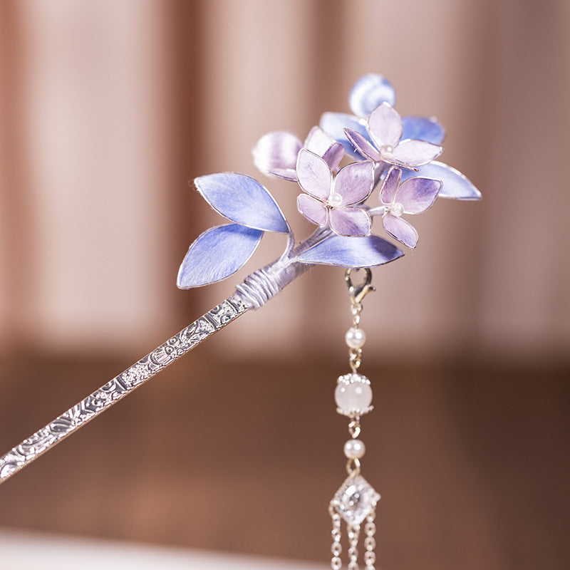 Purple Velvet Flower Tassel Hair Pin Set – Traditional Inspired Floral Hair Accessories