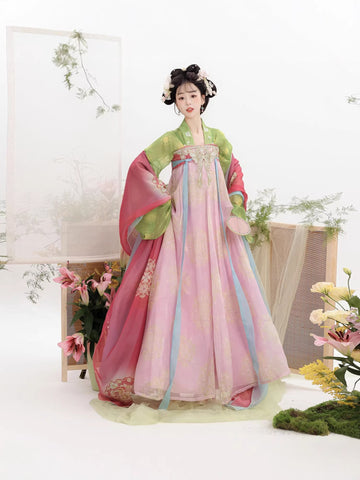 Ta Chun Ci Tang-Style Qixiong Hanfu Set with Embroidered Top, Flowing Skirt & Pibo Shawl