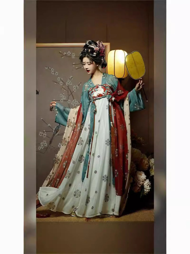 Tang-Style Hanfu Dress for Women – Liujin Yeyan Chest-High Ruqun Set