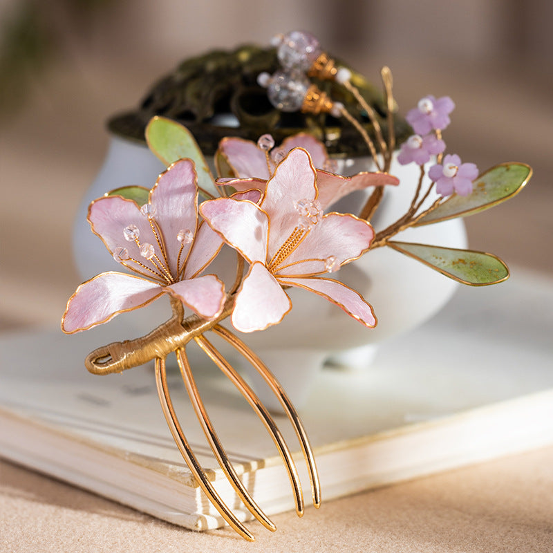 Purple Ronghua Floral Hairpin, Elegant Chinese Style Hair Accessory