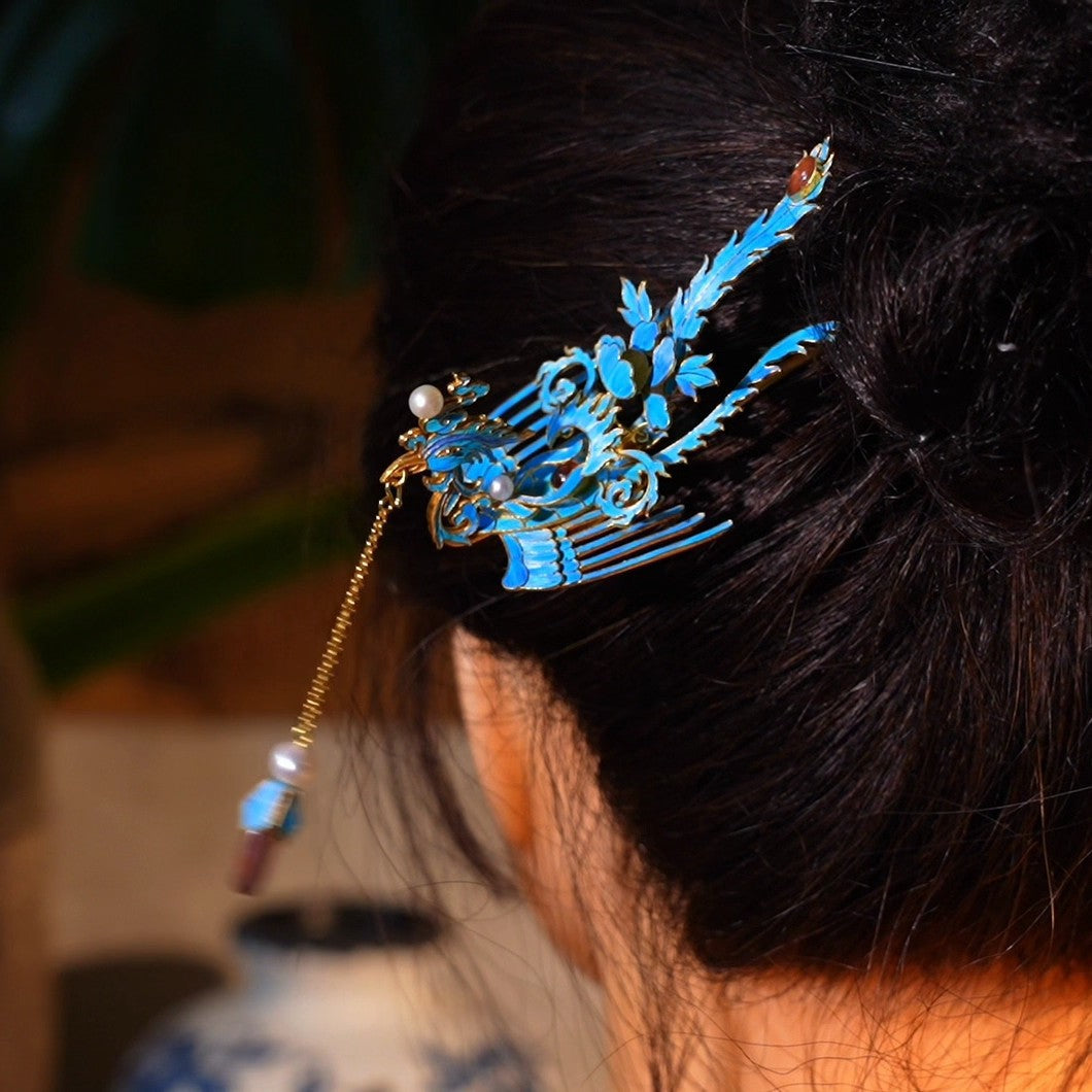 Blue Phoenix Filigree Tassel Hair Stick – Traditional Chinese Style Hair Accessory