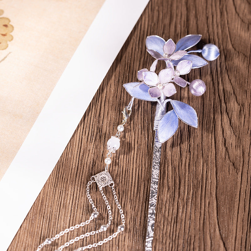 Purple Velvet Flower Tassel Hair Pin Set – Traditional Inspired Floral Hair Accessories