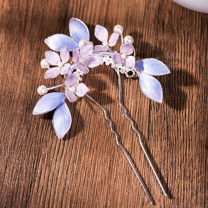 Purple Ronghua Floral Hairpin, Elegant Chinese Style Hair Accessory