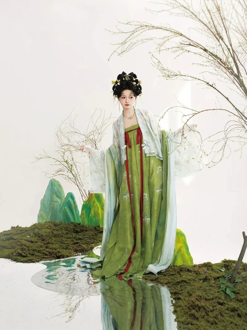 Little Deer Horn Tang-Style Qixiong Hanfu Set with Wide Sleeve Top, Inner Layer & Skirt