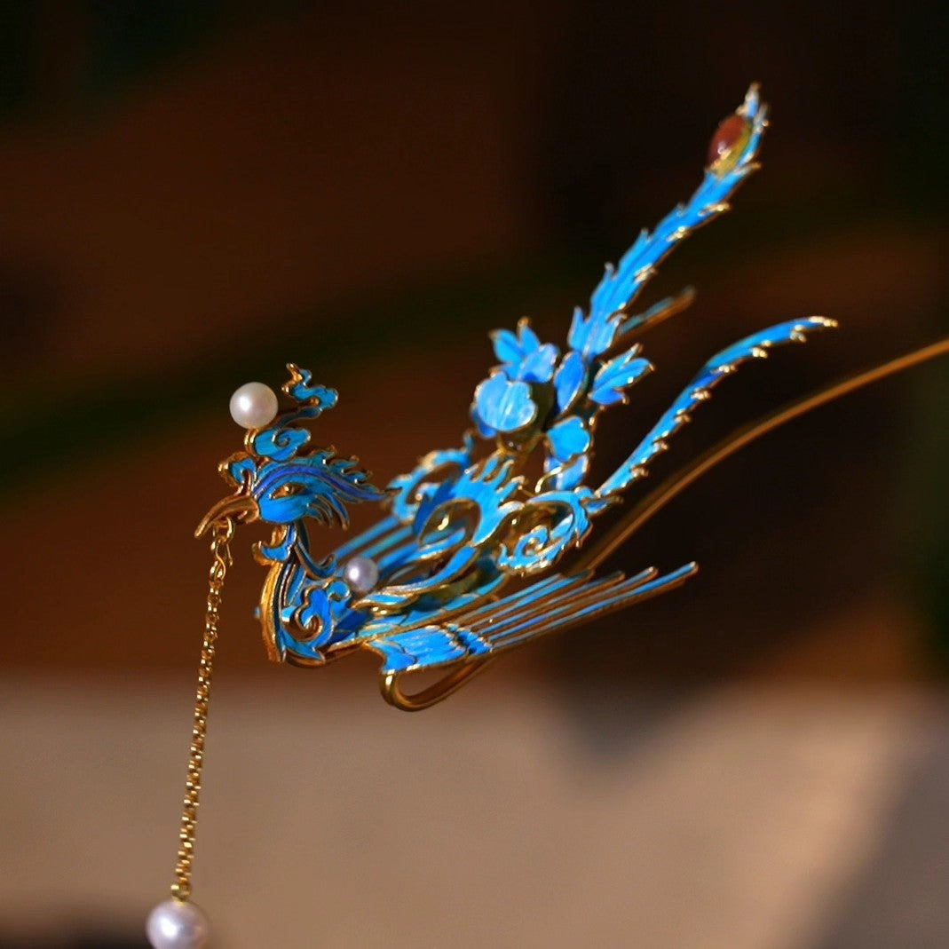 Blue Phoenix Filigree Tassel Hair Stick – Traditional Chinese Style Hair Accessory