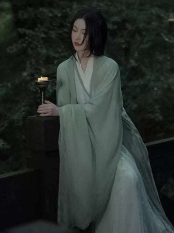Hanfu Dress Set, Wide Sleeve Flowing Ruqun Costume with Hair Ribbon