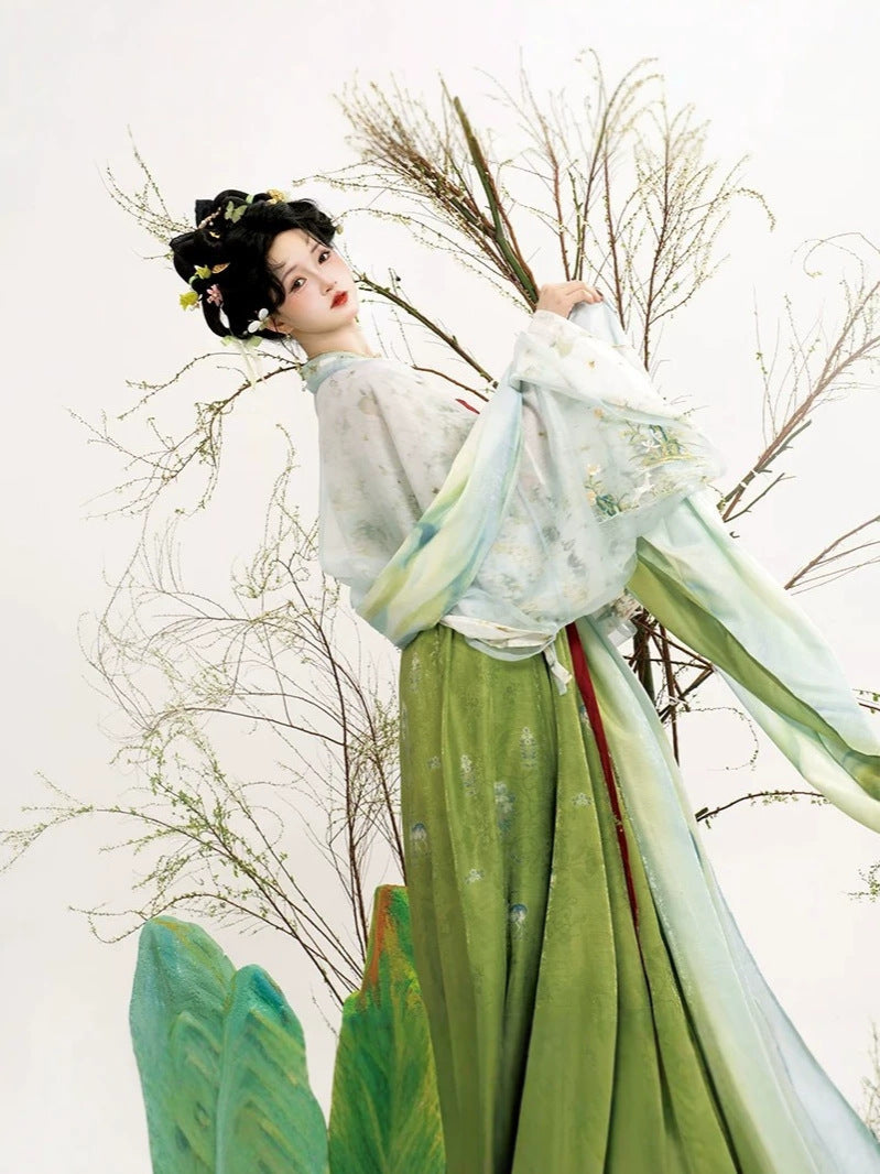 Little Deer Horn Tang-Style Qixiong Hanfu Set with Wide Sleeve Top, Inner Layer & Skirt