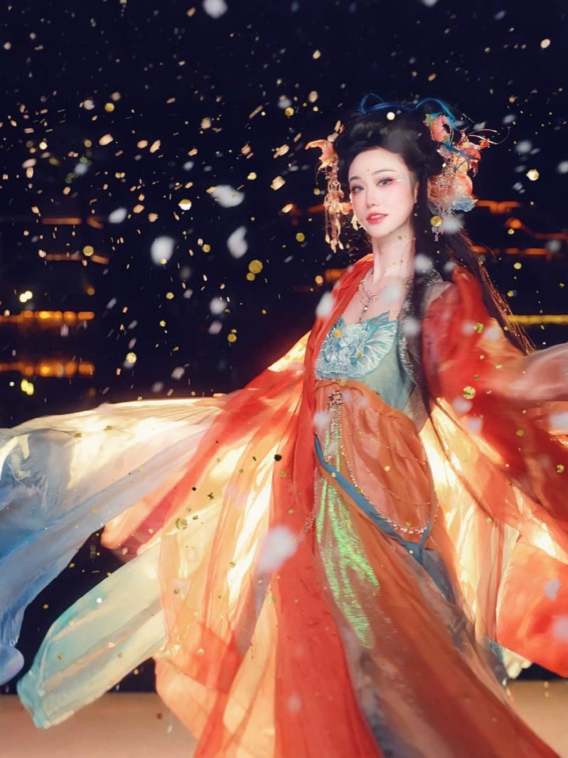 Dreamlike Mirage Tang-Style Hanfu Set with Butterfly Embroidery, Flowing Panels & Hezi Skirt