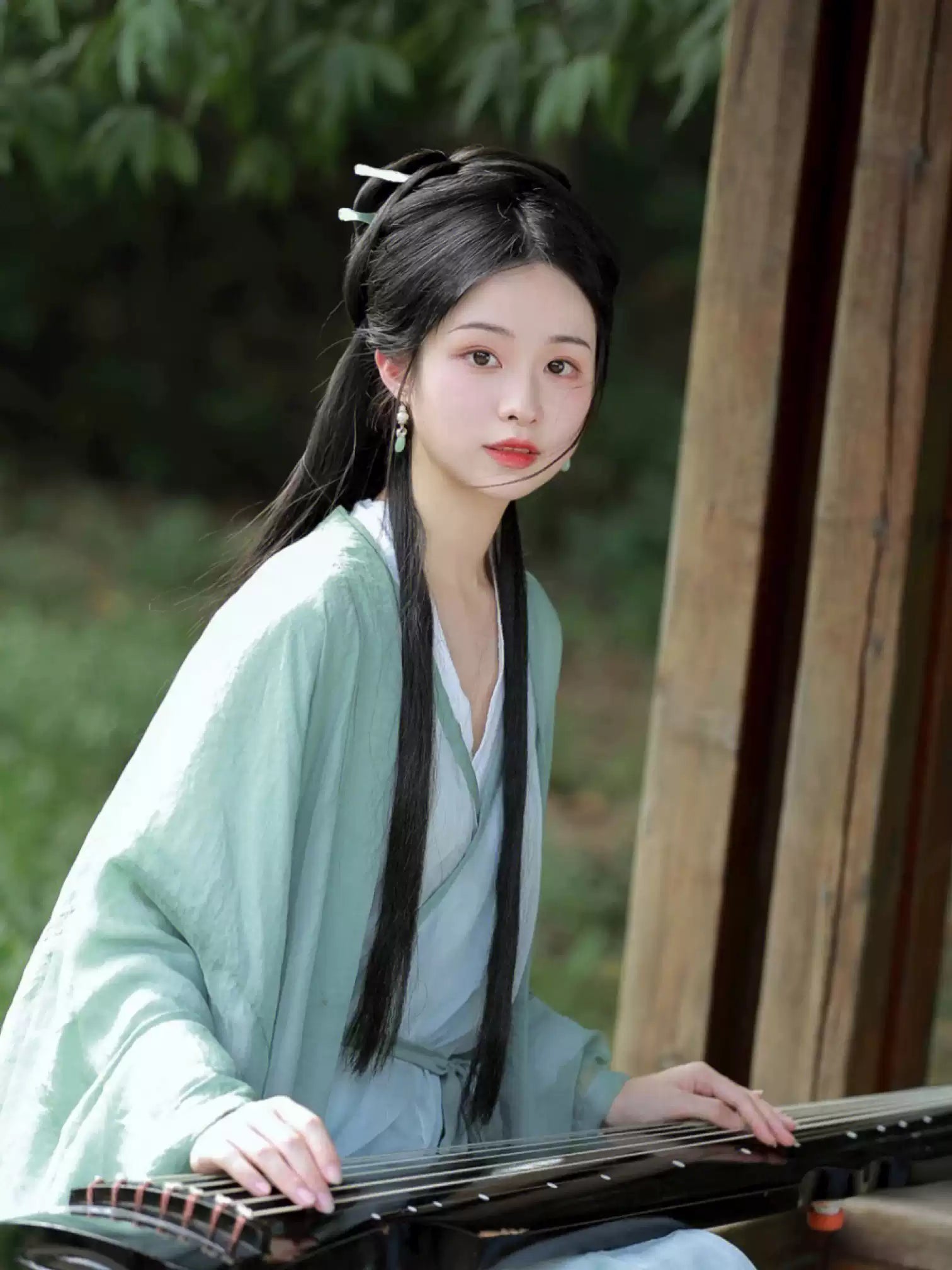 Hanfu Dress Set, Wide Sleeve Flowing Ruqun Costume with Hair Ribbon