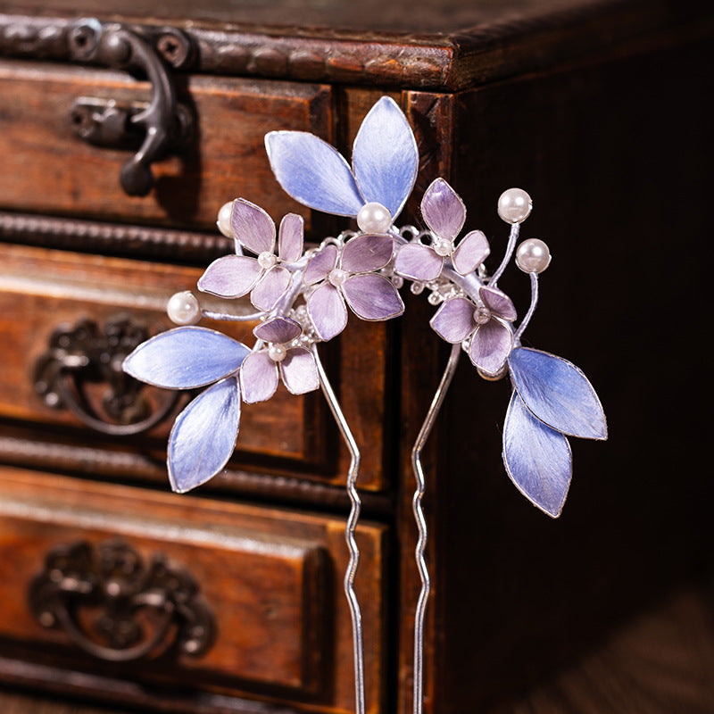 Purple Ronghua Floral Hairpin, Elegant Chinese Style Hair Accessory