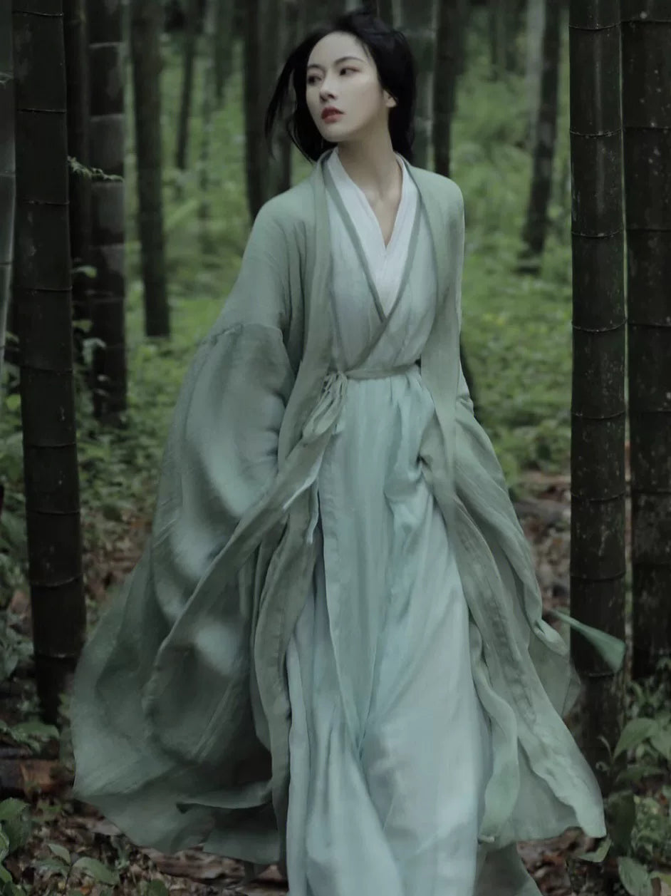 Hanfu Dress Set, Wide Sleeve Flowing Ruqun Costume with Hair Ribbon