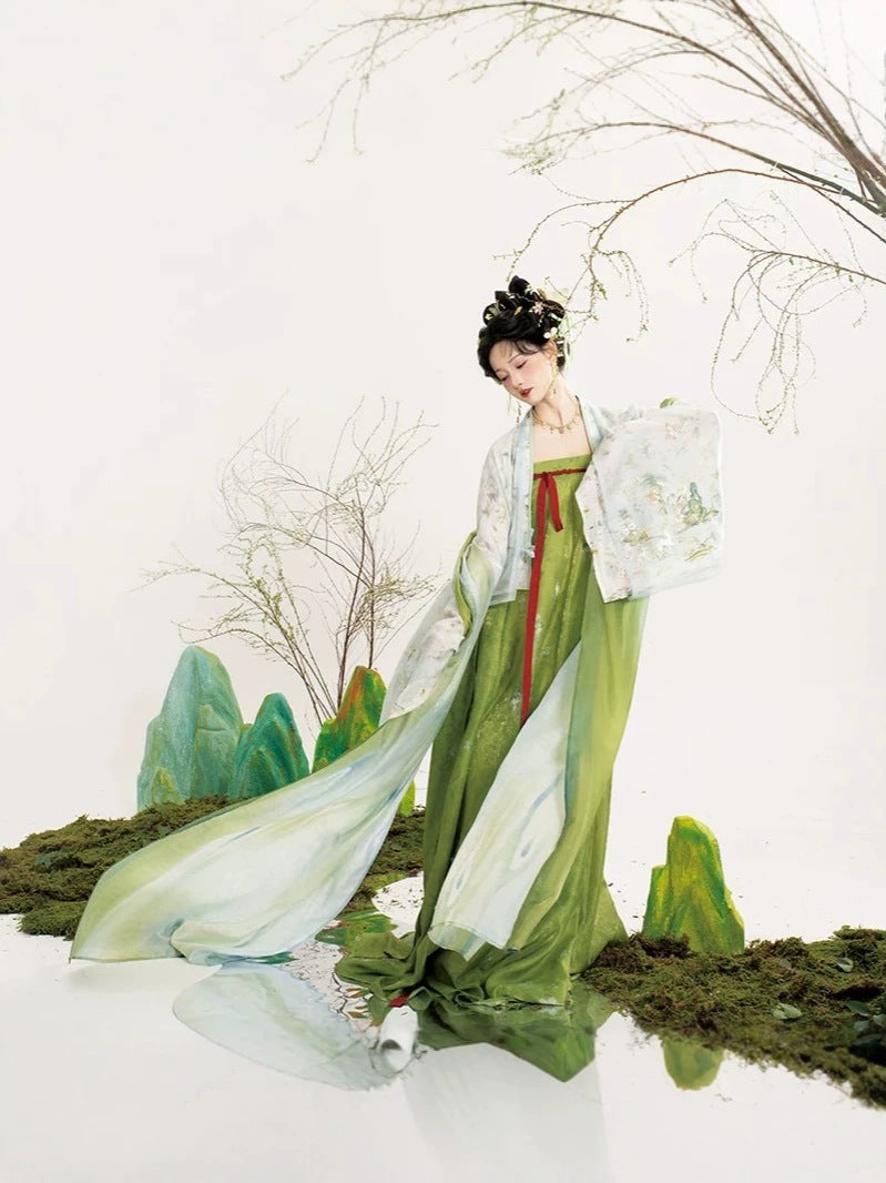 Little Deer Horn Tang-Style Qixiong Hanfu Set with Wide Sleeve Top, Inner Layer & Skirt
