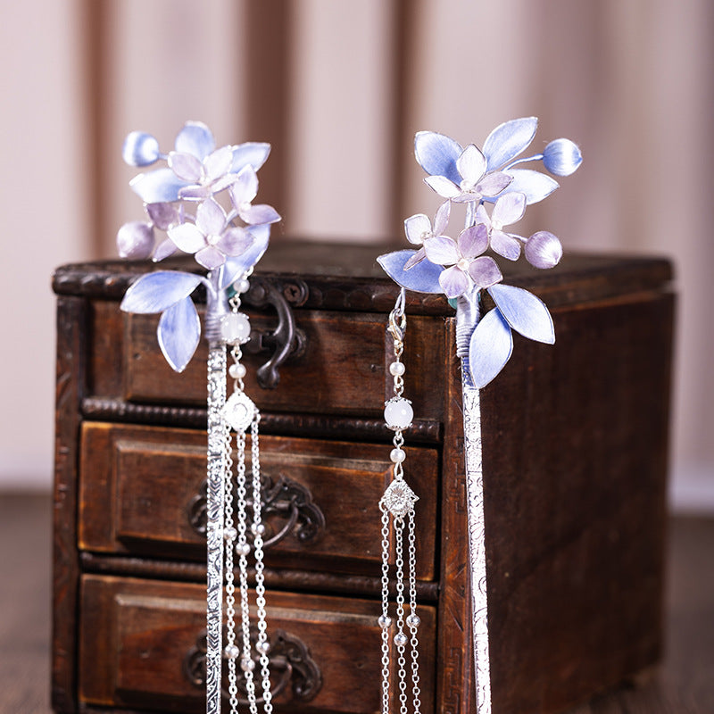 Purple Velvet Flower Tassel Hair Pin Set – Traditional Inspired Floral Hair Accessories