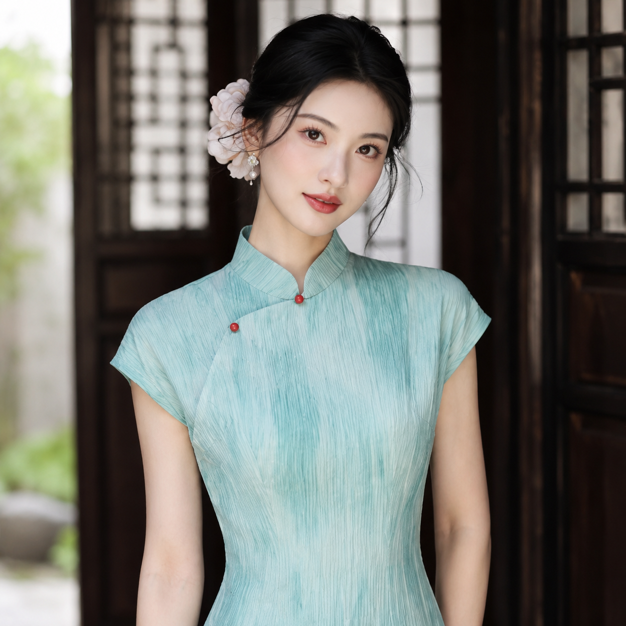 Blue-Green Modern Chinese Style Qipao Dress, Elegant Summer Midi Dress