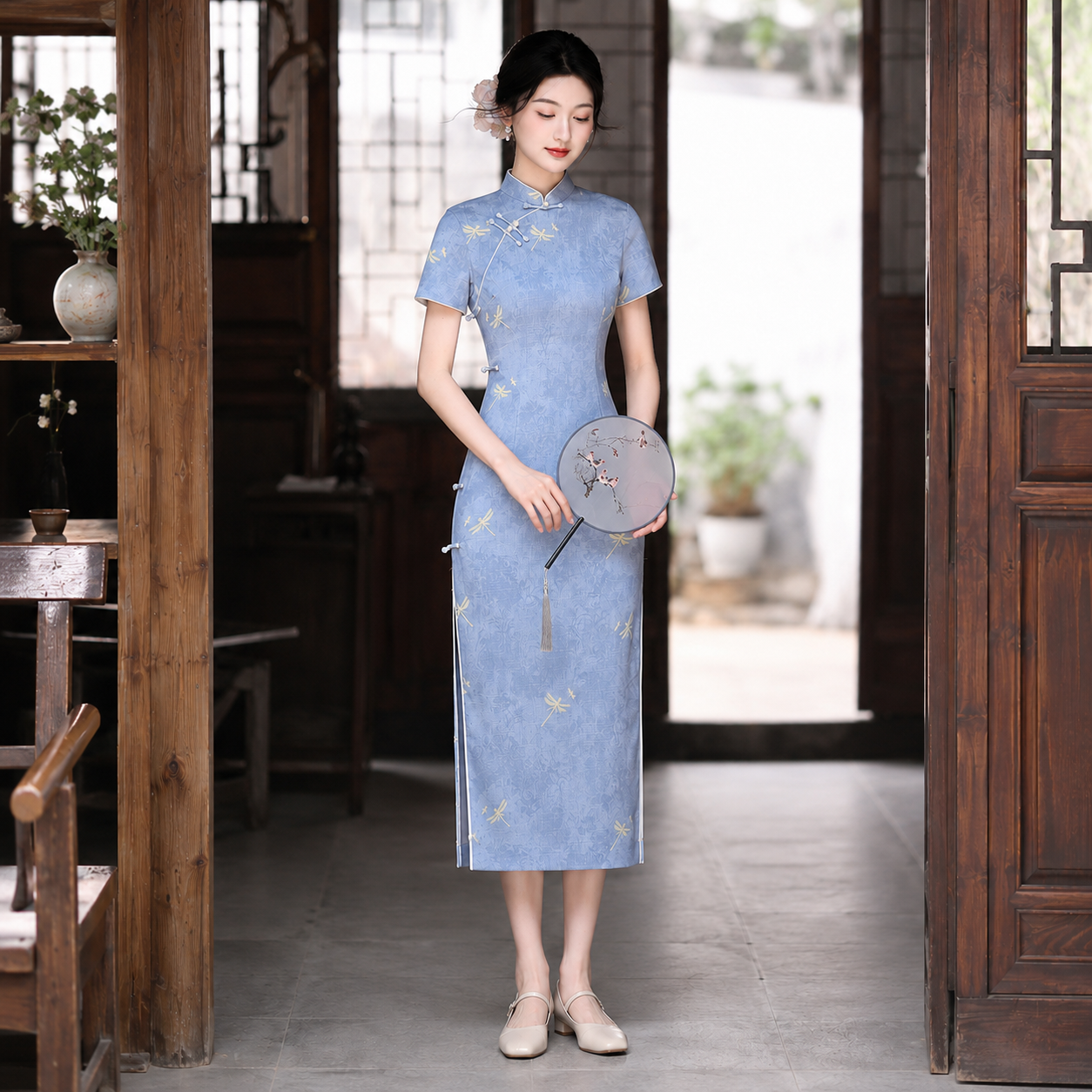 Elegant Modern Chinese Style Qipao Dress, Summer Slim Fit Midi Dress