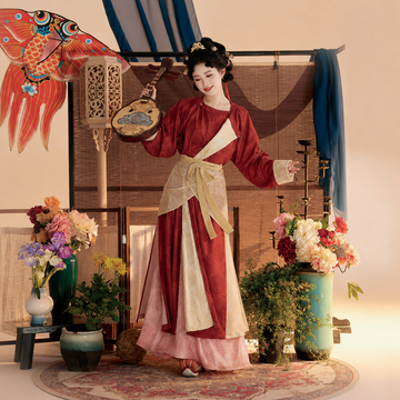 Tang Dynasty Colorblock Yuanling Pao Hanfu Set with Lantern Pants – Unisex Couple Outfit