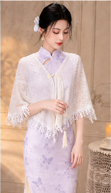 Light Purple Modern Chinese Style Qipao Dress, Summer Vintage-Inspired Midi Dress