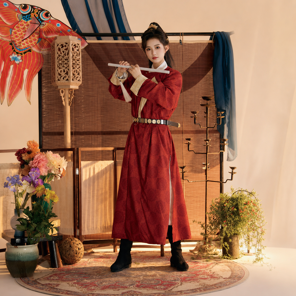 Tang Dynasty Colorblock Yuanling Pao Hanfu Set with Lantern Pants – Unisex Couple Outfit