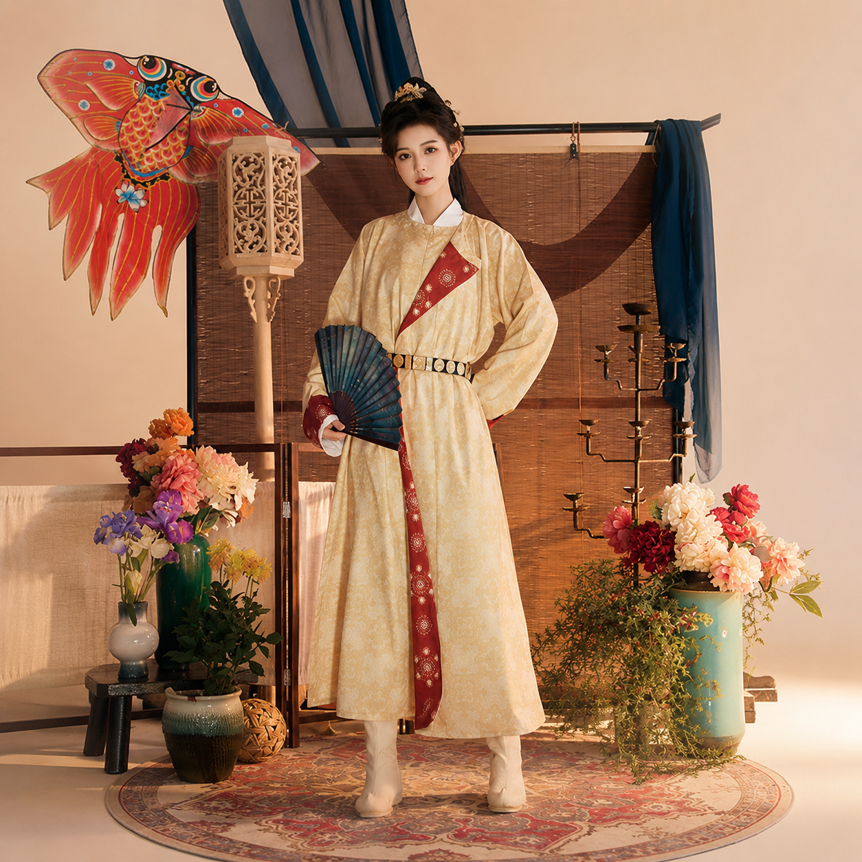Tang Dynasty Colorblock Yuanling Pao Hanfu Set with Lantern Pants – Unisex Couple Outfit