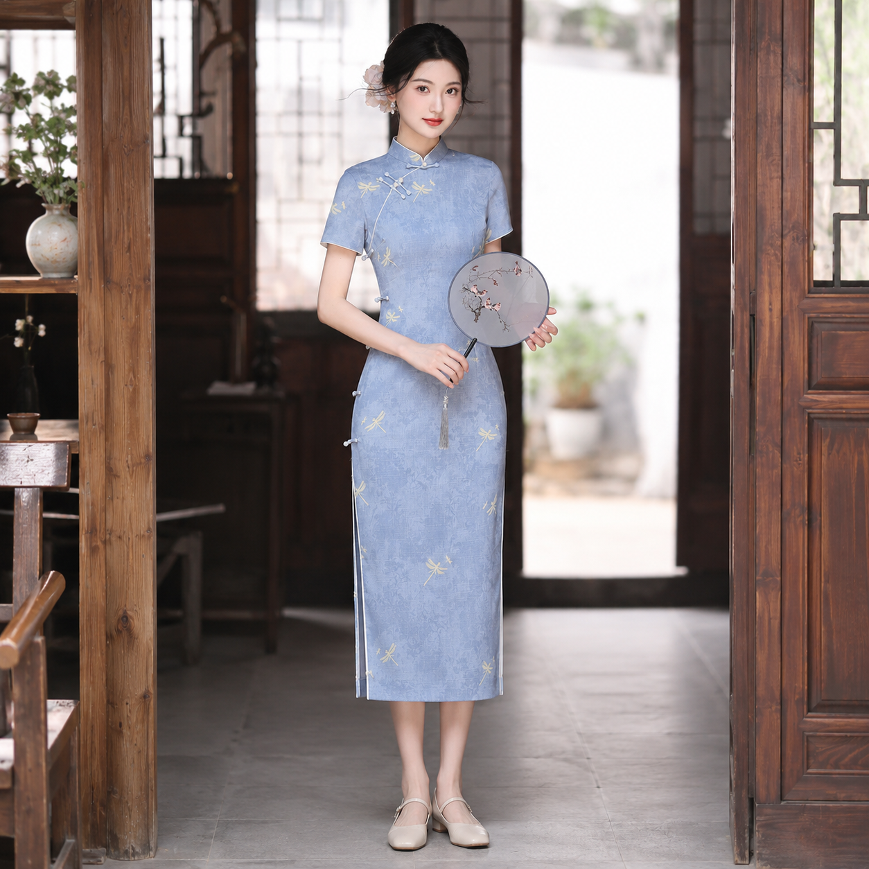 Elegant Modern Chinese Style Qipao Dress, Summer Slim Fit Midi Dress